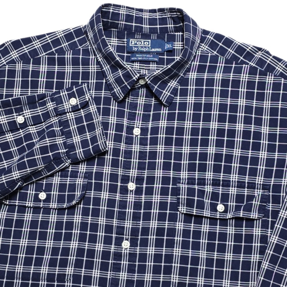 Vintage Polo Ralph‎ Lauren Whitfield Plaid Work Camp Shirt Blue Mens XL
